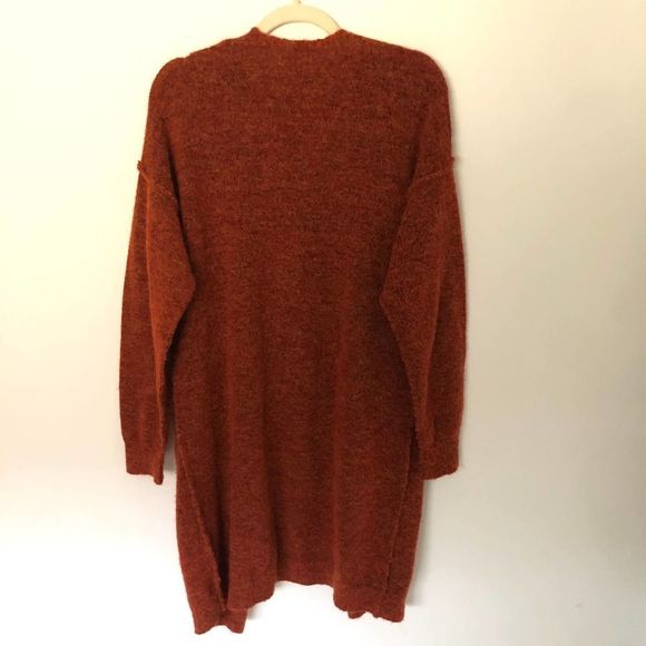Anthropologie Jolie Long Open Front Cardigan Sweater Wool Blend Orange Medium - Picture 4 of 6